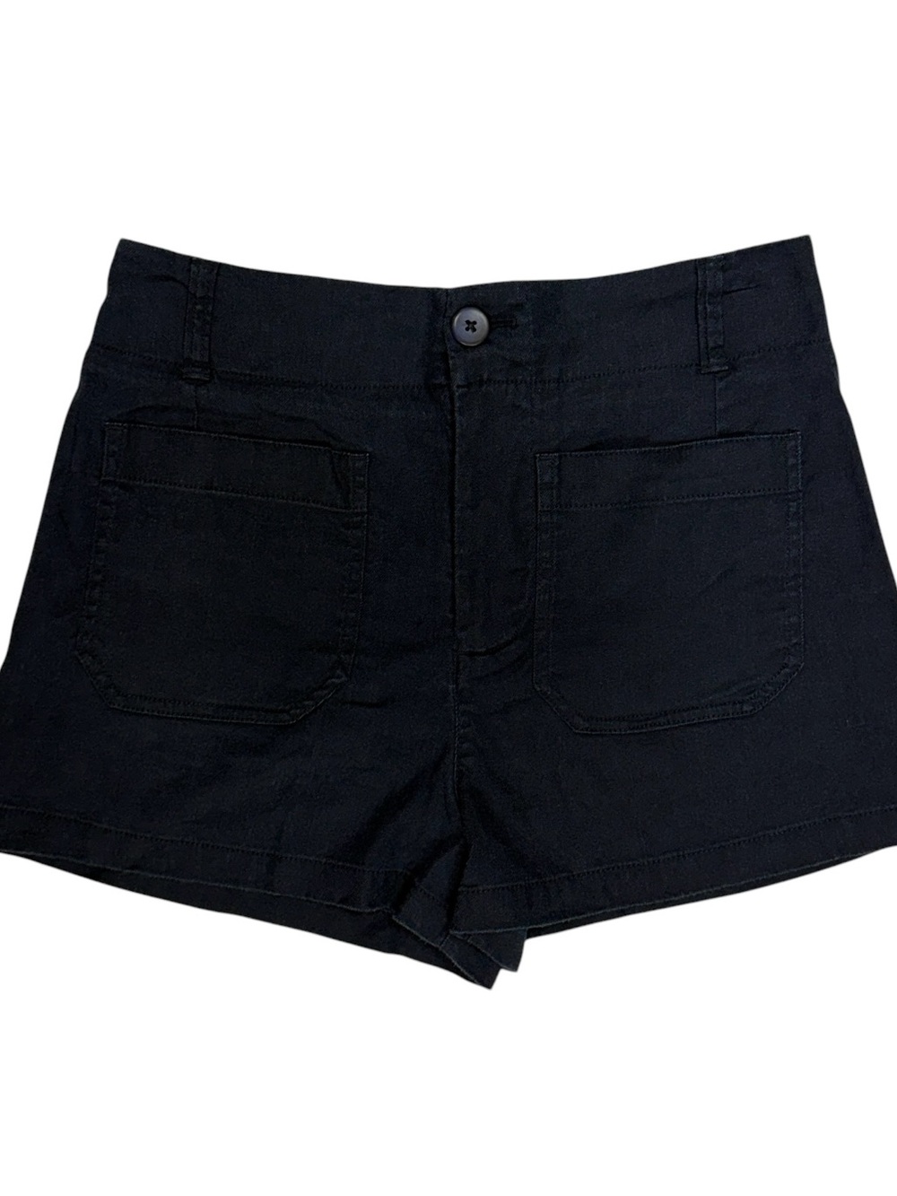 Anthropologie Maeve Colette Linen Shorts Womens 28 Black High Rise Patch Pocket